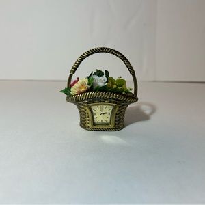 Vintage Waterbury Flower Basket Mini Clock